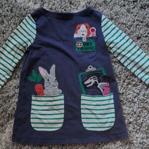 Kids Navy and Green Striped Animal Pocket Shirt